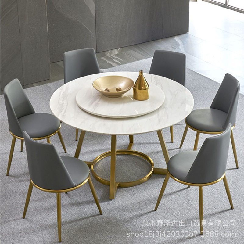 轻奢大理石圆形餐桌椅组合现代简约小户型家用桌子铁艺北欧餐桌