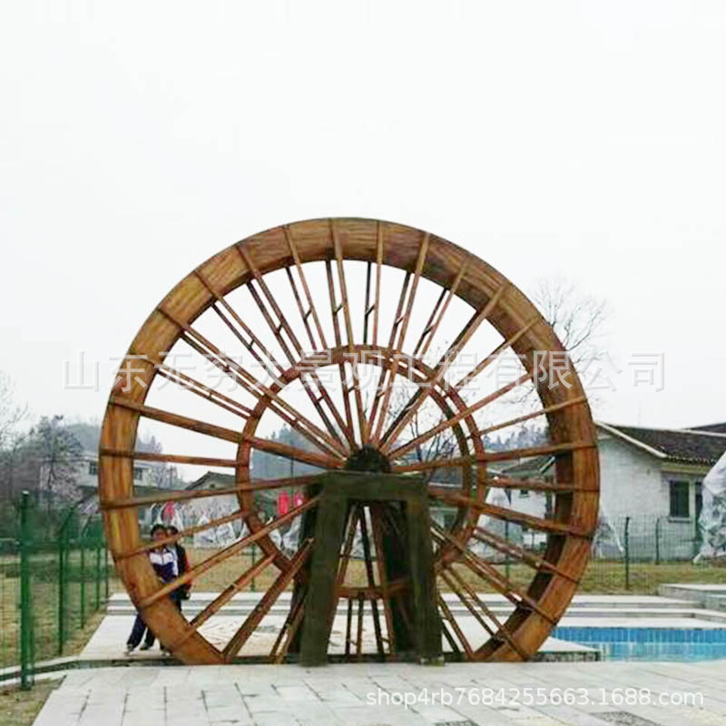 大型仿古景观水车 户外公园景区钢木结构动态流水旋转美陈摆件