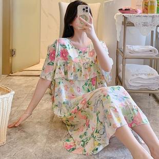 家 正品 2025年新款 防凸点绵绸睡裙女士夏季 棉绸连衣裙睡衣宽松大码
