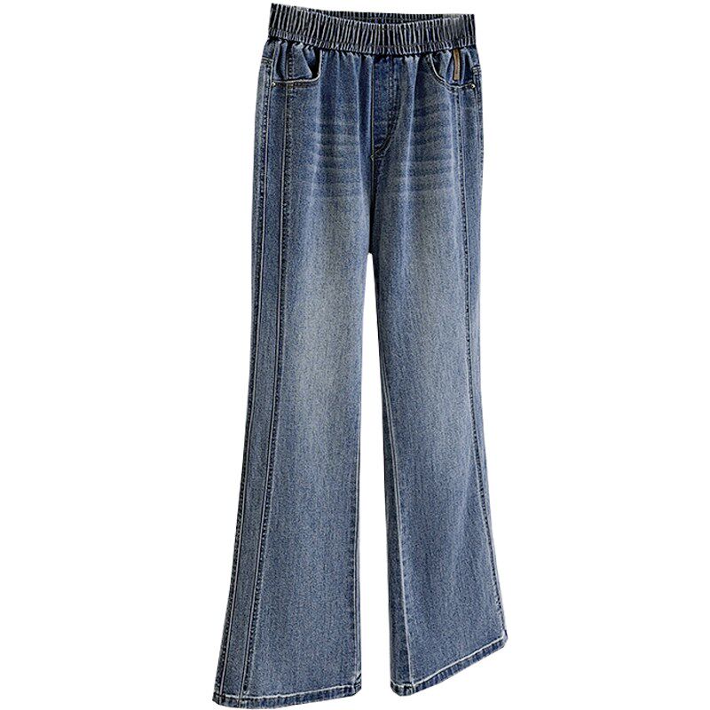 300斤梨形身材高腰n阔腿黑色休闲裤胖莹莹大码女装胖mm微喇牛仔裤