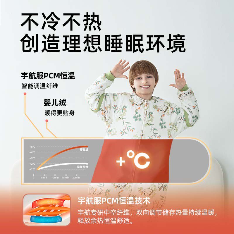 儿童睡袋春秋冬款中n大童竹棉宝宝恒温分腿加厚睡袍冬季防踢被神