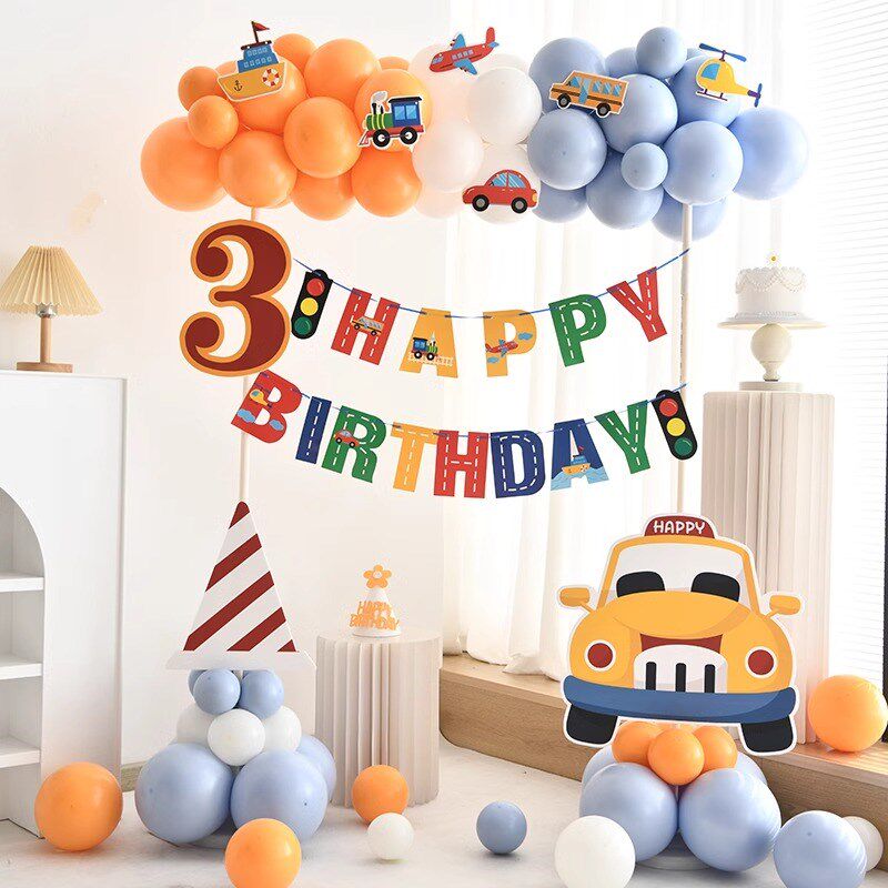 汽车主题气球儿i童宝宝男孩装饰生日场景布置立柱拍照拱门酒店