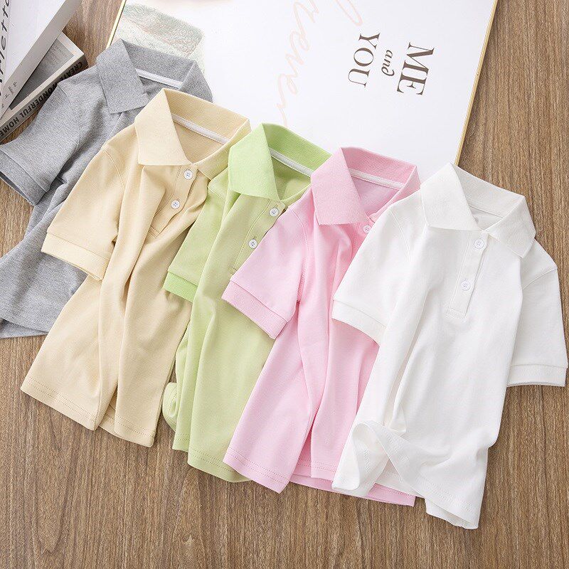 儿童短袖T恤夏季纯棉a类白色班服纯C色小学生校服女童男童POLO衫