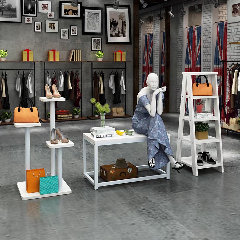 木质组合展柜橱窗展示架鞋子服装包包化妆品流水台U中岛橱窗展示