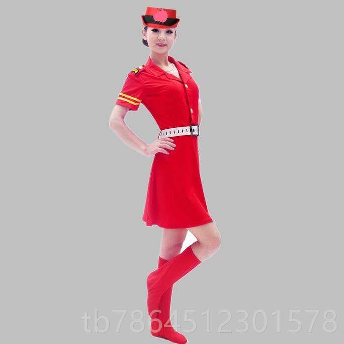 高档成人翻红演出服色装打鼓服表演女款白裙女兵领服装迷新彩裙广
