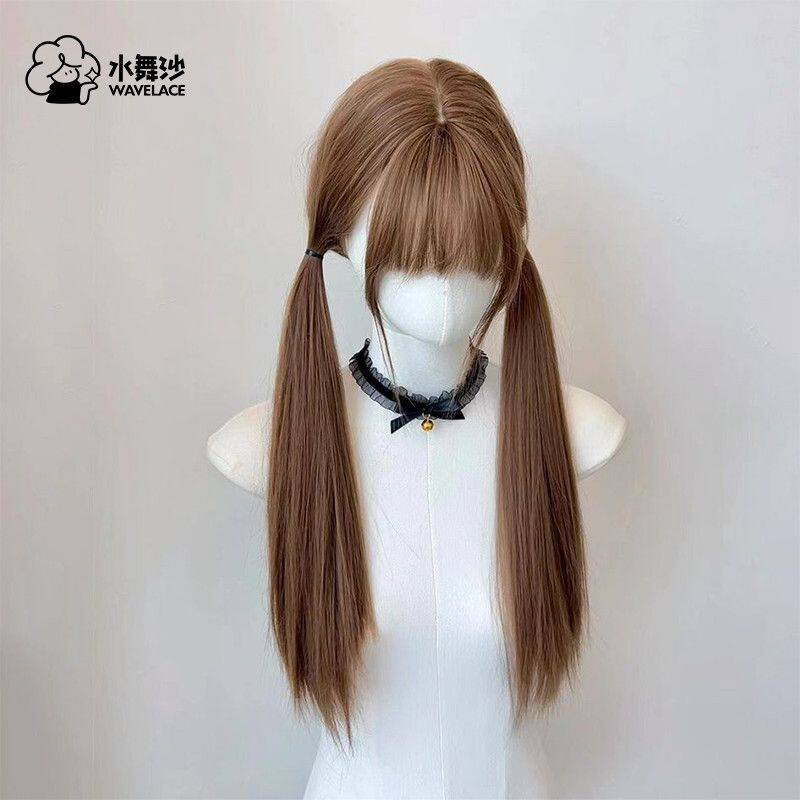 水舞沙假发女长直发蜜茶亚麻色Lolita显白空气齐刘海假发全头套式