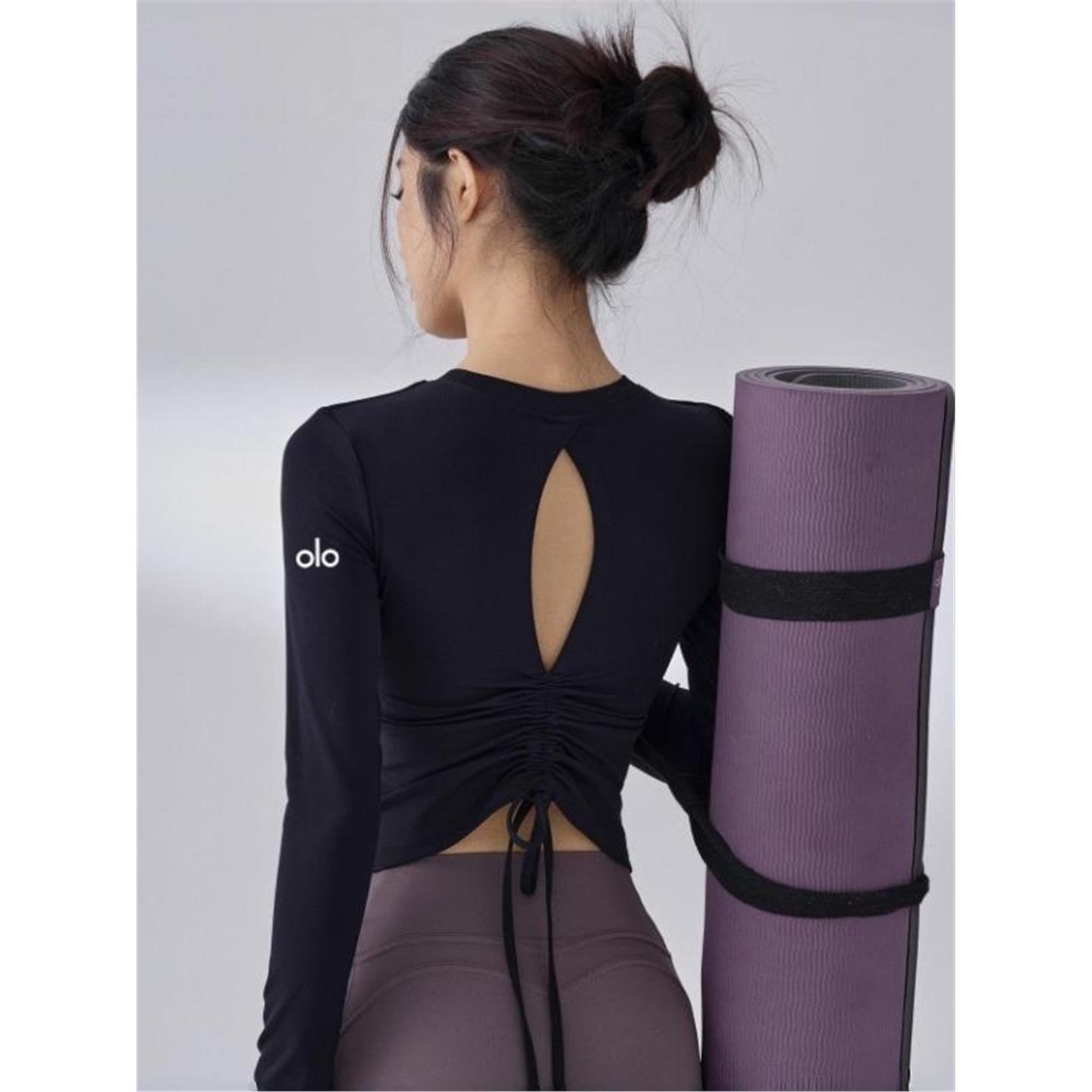 美国NOMALO训练高级胸垫镂空普拉提紧身带服运动上衣长袖美背瑜伽