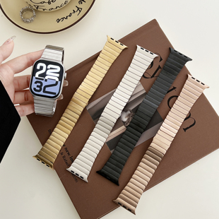 老钱风新款适用苹果applewatchs11手表带S10不锈钢9金属8男女款7蝴蝶扣高级感ultra腕带6543se专用替换iwatch