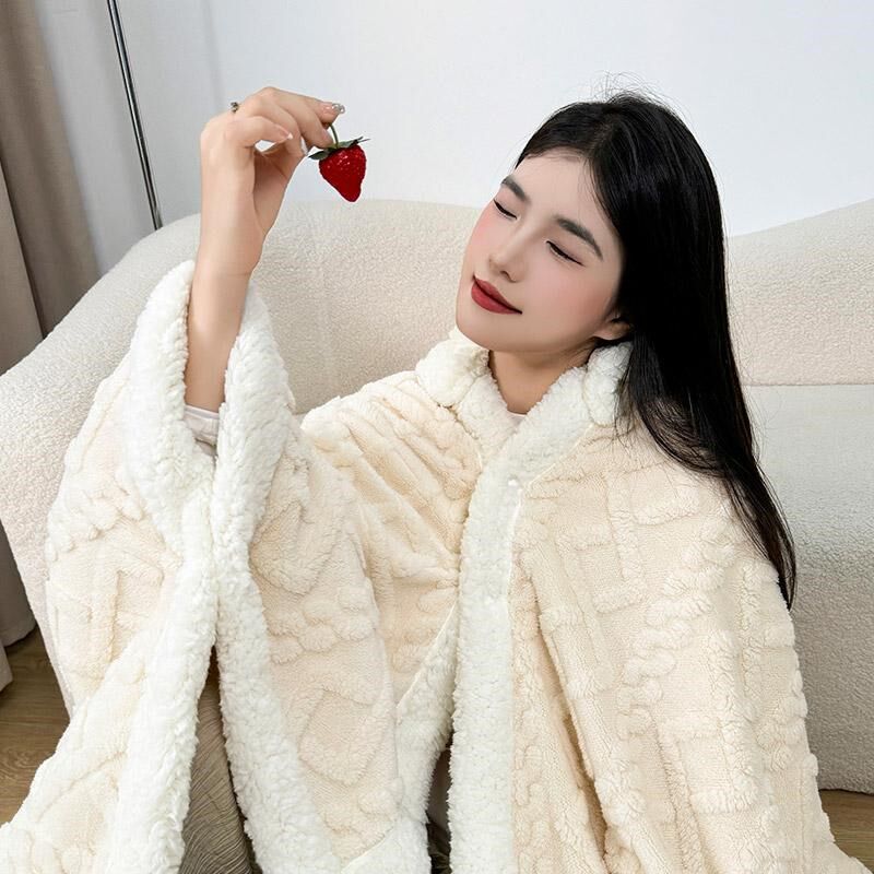 冬季披肩毛毯加厚带袖子的带帽连帽工位办公室午睡午休斗篷毯子