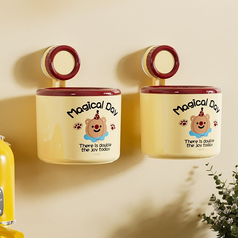 精选吸盘垃圾桶壁挂废弃洗脸巾悬挂式收纳桶家用卫生间小丑熊迷你