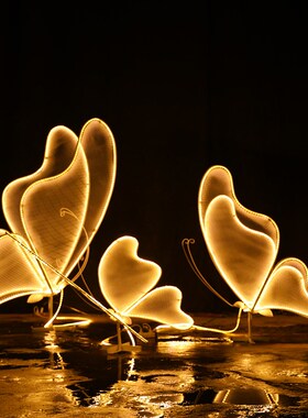 精选户外园林景观不锈钢蝴蝶雕塑金属发光动物摆件小区售楼部草坪