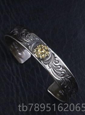 高档Dear Blosso满男m松井直毅18K金蔷薇唐草平打手镯纯银女花手