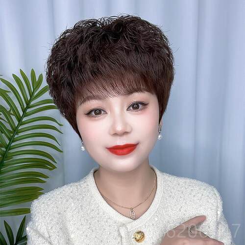 高档套假发女头短发真发全时尚女士短卷发自然中年妈妈真人发丝老