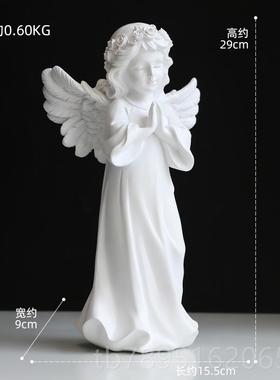 高档欧式艺术古少女天使女孩雕摆件美式脂石膏像桌树面软装饰复品