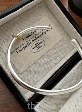 高档重s59流2纯银不规则个性线银手镯小众简约镯工子开口手镯女银