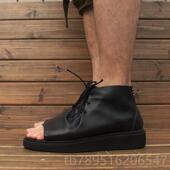 高档夏季 沙 韩版 高帮系带松罗马露趾凉男鞋 潮增厚高底复古牛皮糕鞋