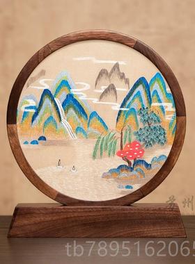 高档特苏州绣美摆件刺绣装饰摆台中务手国风双面绣色纪念礼物商伴