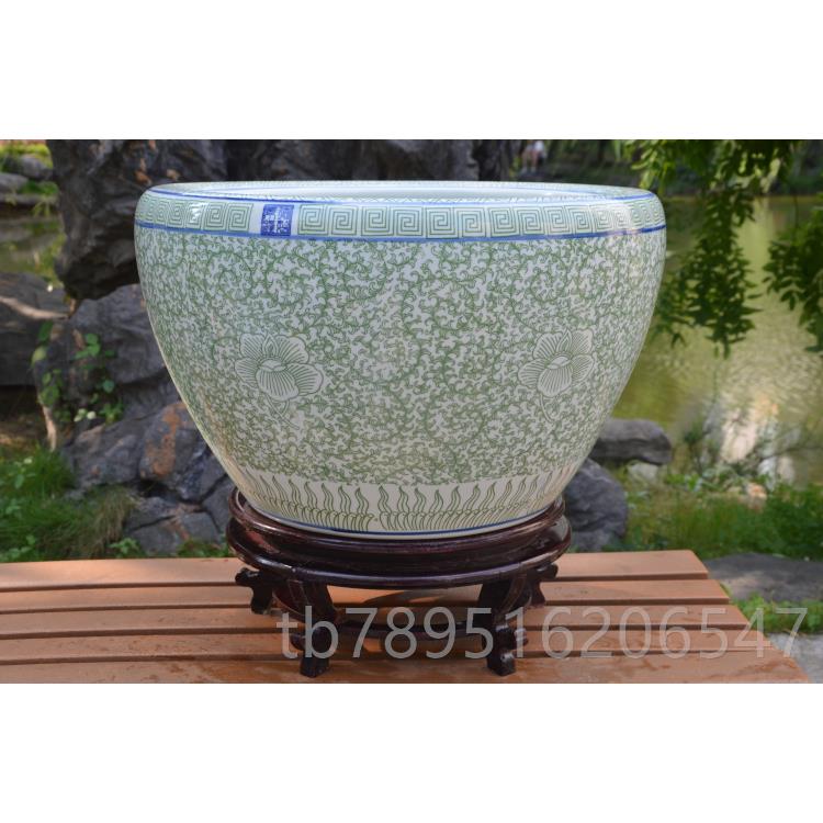 高档鱼缸水族箱景德镇陶鱼缸特大号创意花盆瓷艺态金鱼术缸乌龟生