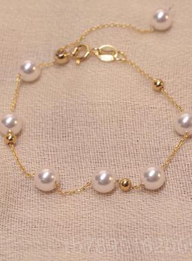 高档珍珠银珠手女92纯5银可调节手串小众轻奢链闺蜜手镯手饰精致0