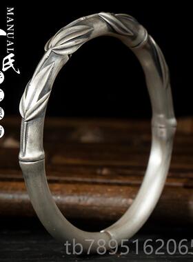 高档寸银坊云南理足银女时尚个性竹子节高节开大银手镯口年轻款.