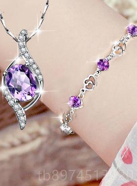 正品品2024款纯银紫水晶手链新女士手轻奢小众精致正生镯日礼物送