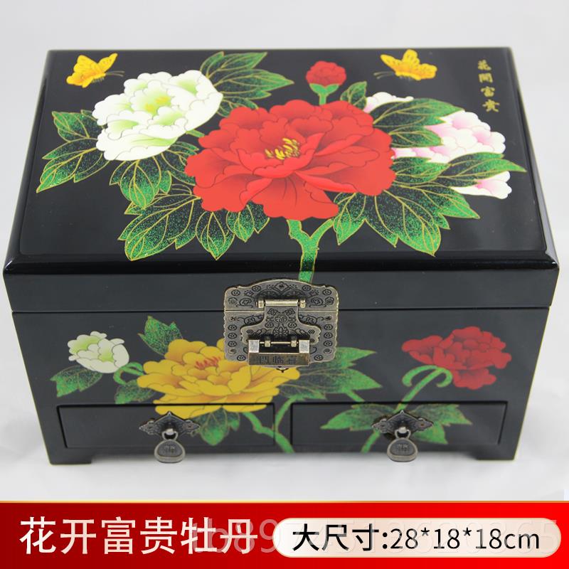 正品非遗漆器梳推妆盒中古三复层大号平遥光漆器首饰盒木质式结婚