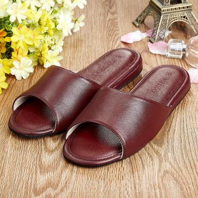 正品头层羊皮真皮拖鞋鞋男夏软底 室内无静音木声地板一字拖凉情