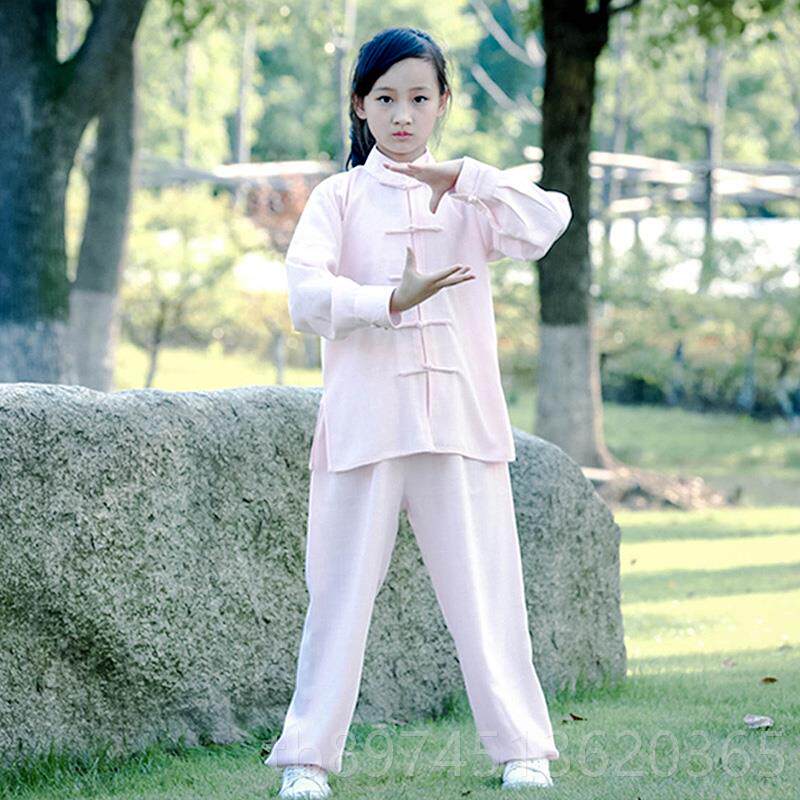 正品儿童武术服夏纯棉儿中国风男女太极服棉麻少练功服演装出春季