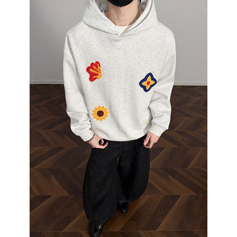 2026美式高街花卉刺绣350g重磅华棉连帽卫衣男W24582-特P45控98