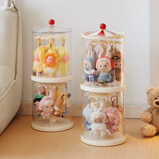 拉布布展示盒旋转labubu挂件收纳盒透明玩偶展示架搪胶娃娃展示柜