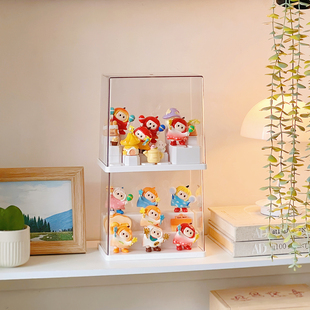 yoyo酱盲盒收纳展示架手办展示盒透明防尘桌面阶梯公仔摆件收纳盒