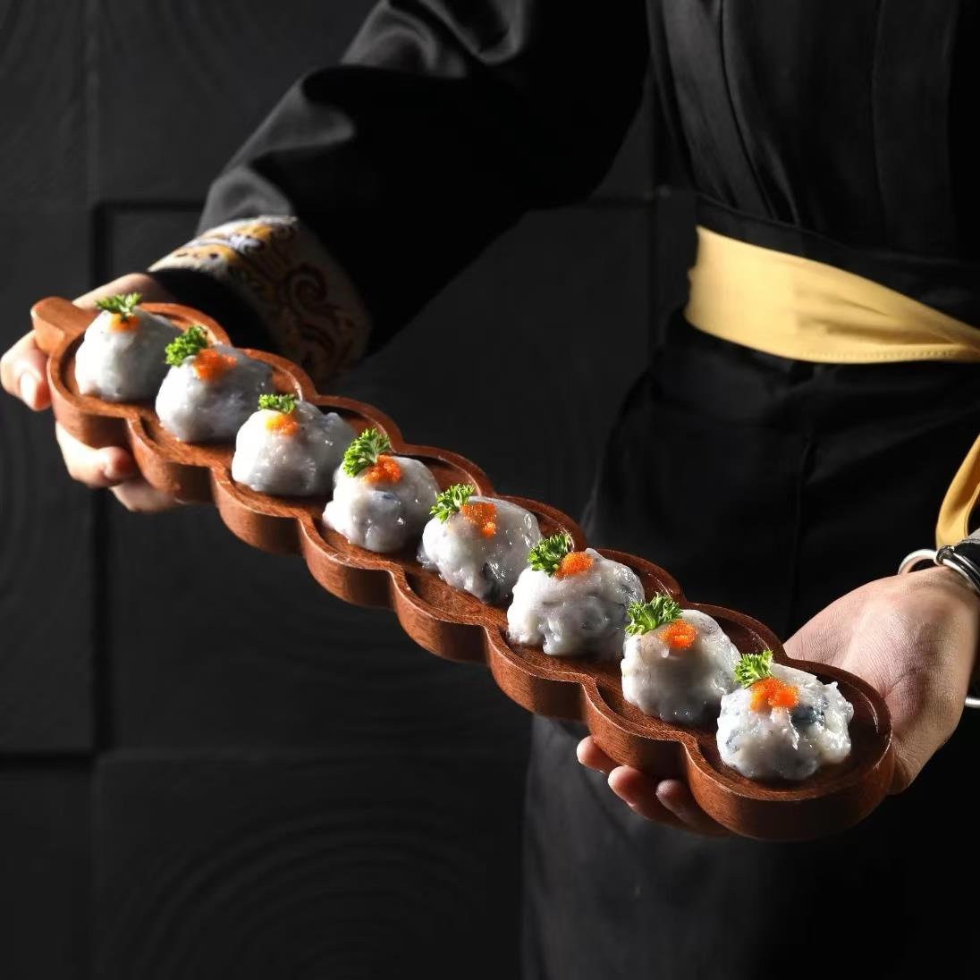 实木糖葫芦造型手打虾滑肉丸子特色火锅店创意餐具商用专用菜盘子