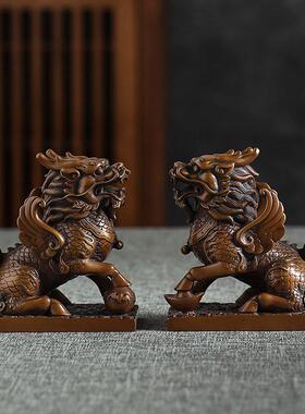 紫铜财富麒麟摆件一对家居装饰品礼物客厅玄关酒柜办公室桌面摆件