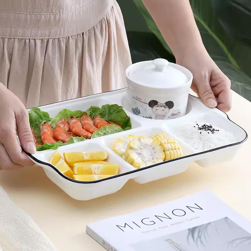 陶瓷分格餐盘家用儿童套装五格食堂打饭自助大人减脂定量加深盘子