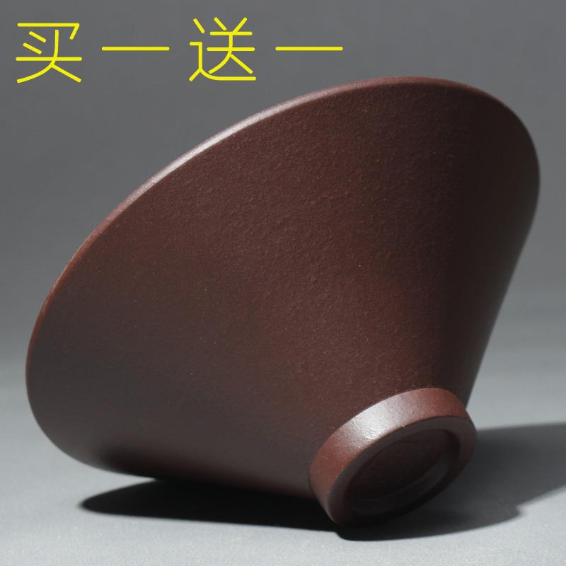 宜兴紫砂主人杯大口茶杯原矿老紫泥斗笠杯茶碗功夫茶具品茗杯精品