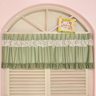 免打孔卧室厨房门红绿格短帘头定做魔术贴半窗帘遮挡柜布帘半截帘