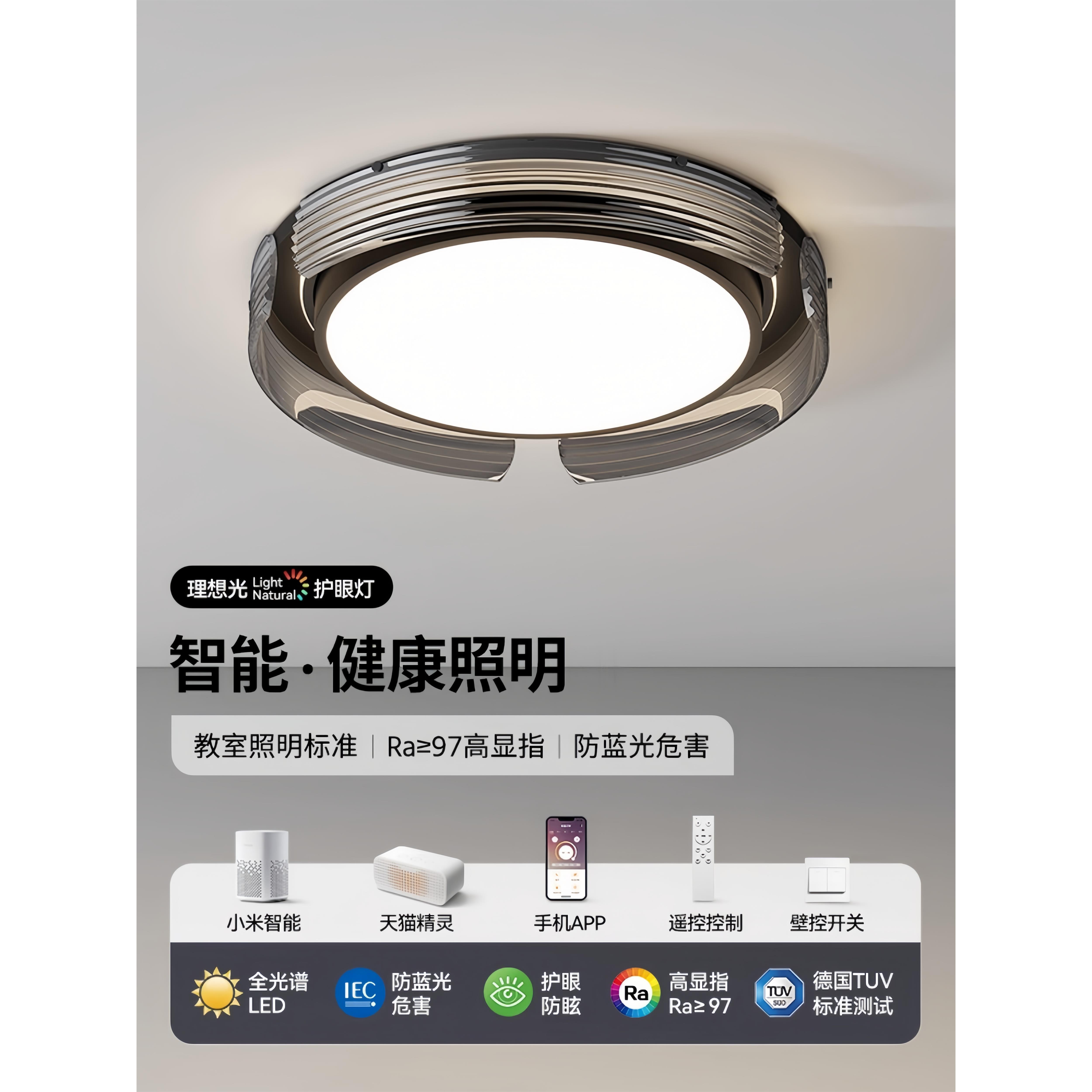 北欧卧室灯现代简约全光谱烟灰玻璃意式极简大气主卧书房吸顶灯具