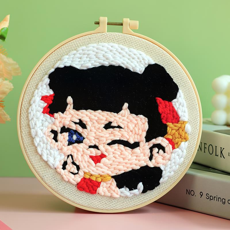 哪咤戳戳绣卡通动漫diy手工可爱毛线 线画 画儿童刺绣自制创意画