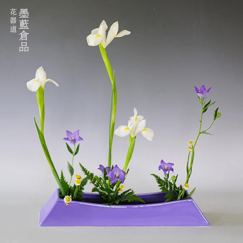 小原流排列新样式船型陶瓷花器 禅意创意中式插花器皿日式花道