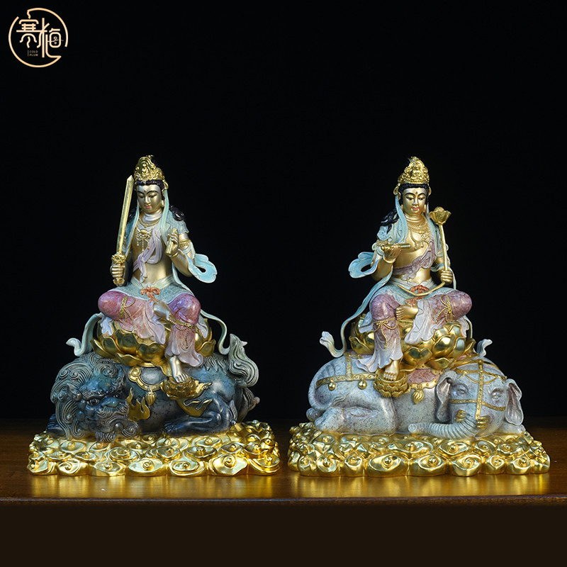 纯铜文殊普贤菩萨家用供奉铜佛像