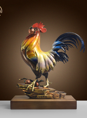 纯黄铜大公鸡摆件铜鸡金鸡生肖鸡