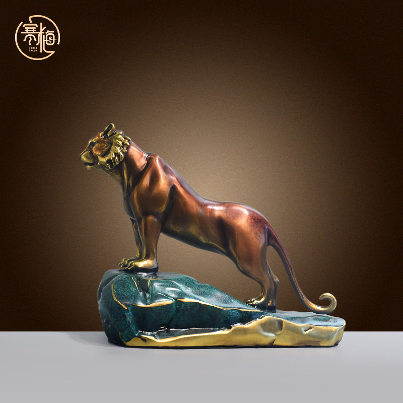 纯铜老虎摆件中式上山虎生肖虎吉祥物家客厅办公桌装饰品铜工艺品
