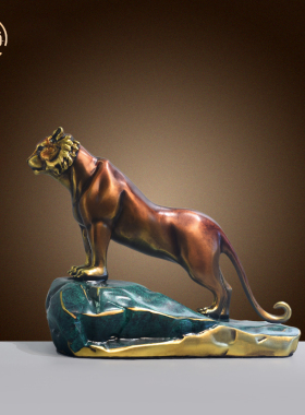 纯铜老虎摆件中式上山虎生肖虎