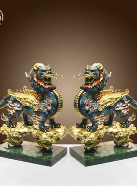 纯黄铜霸王貔貅摆件公母一对