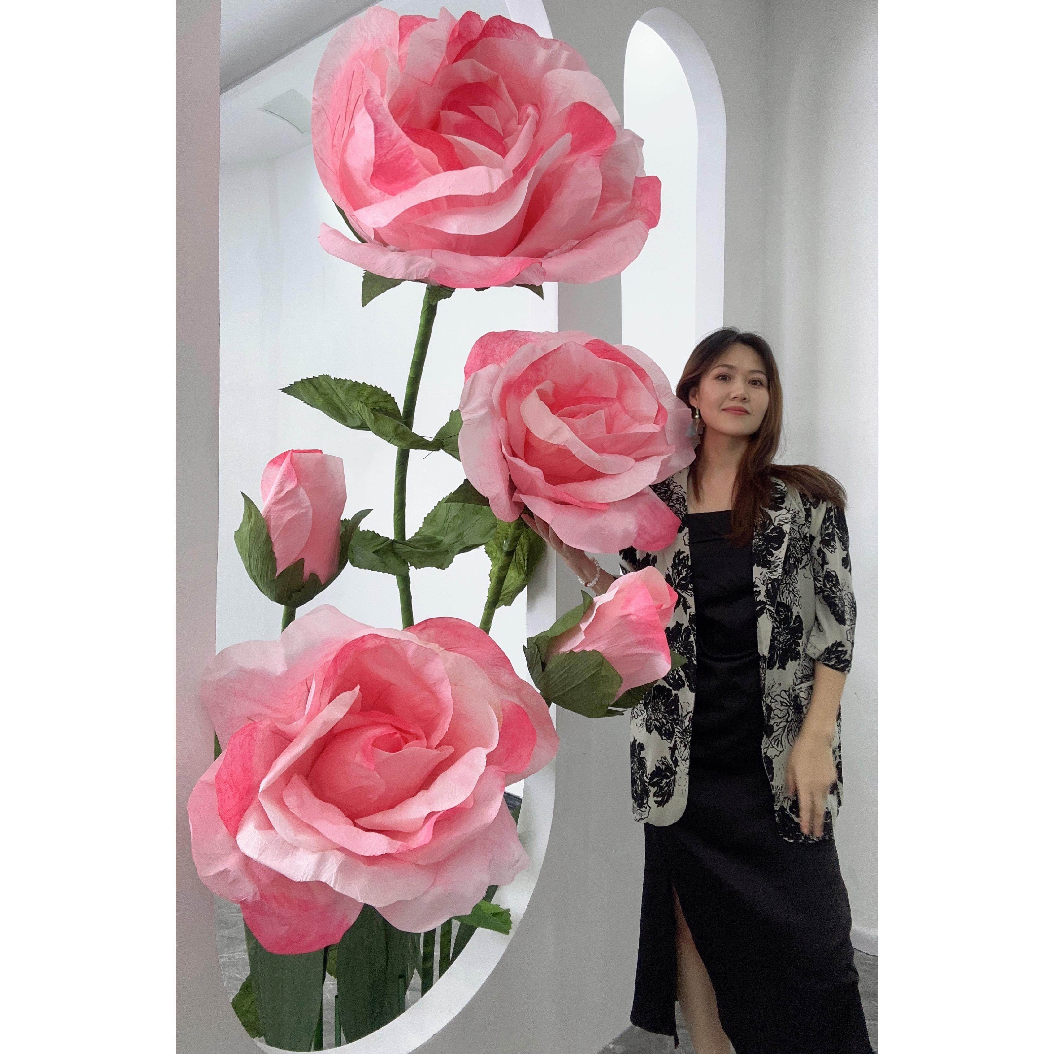 巨型粉玫瑰纸花艺婚礼大玫瑰道具商场摆件网红橱窗布置装饰