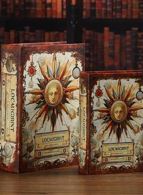 创意复古假书皮革木质仿真书收纳盒装饰摆件拍照道具书壳子藏手机