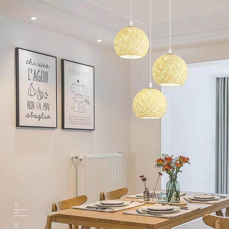 网红麻球吊灯饭厅3头藤艺编织圆球创意个性简约艺术鸟巢民宿装饰