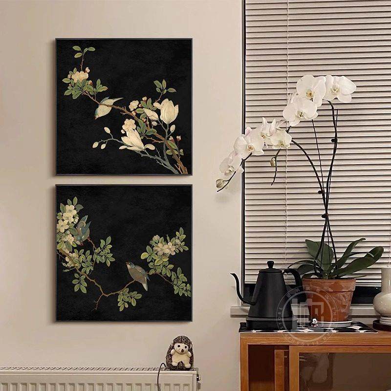 中古风喜上眉梢正方形客厅装饰画新中式花鸟图沙发墙挂画玄关壁画,家居饰品,现代装饰画,淘宝优惠券,粉丝福利购,淘宝优惠卷