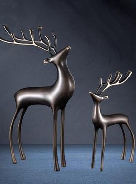 招财铜鹿摆件高档家居客厅电视柜装饰摆件轻奢办公室桌面乔迁礼物