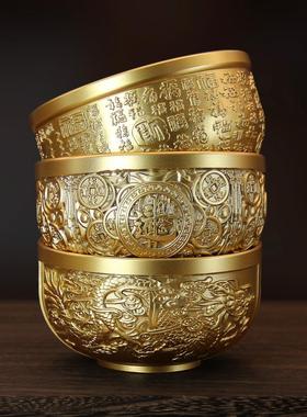 黄铜百福聚宝盆办公室家居桌面创意摆件纯铜龙凤呈祥聚宝碗铜器